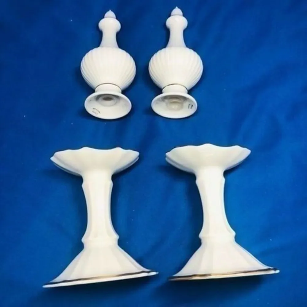 Lenox salt and pepper, 2 candle stick holders 4 Pc off white & gold trim ceramic